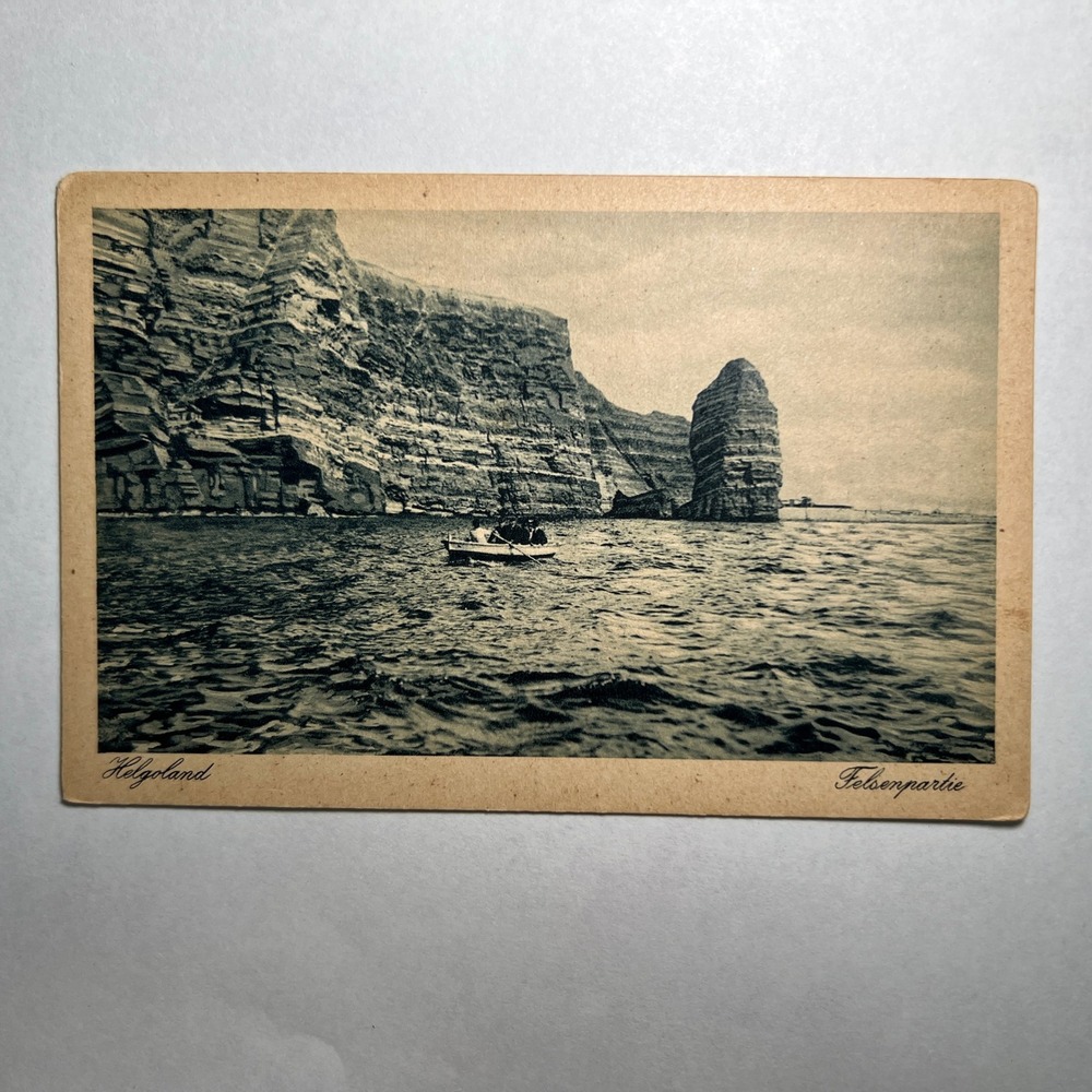 VTG 1924 Postcard Helgoland Felsenpartie Germany Boat Rock Cliffs Tiefdruck ANTQ